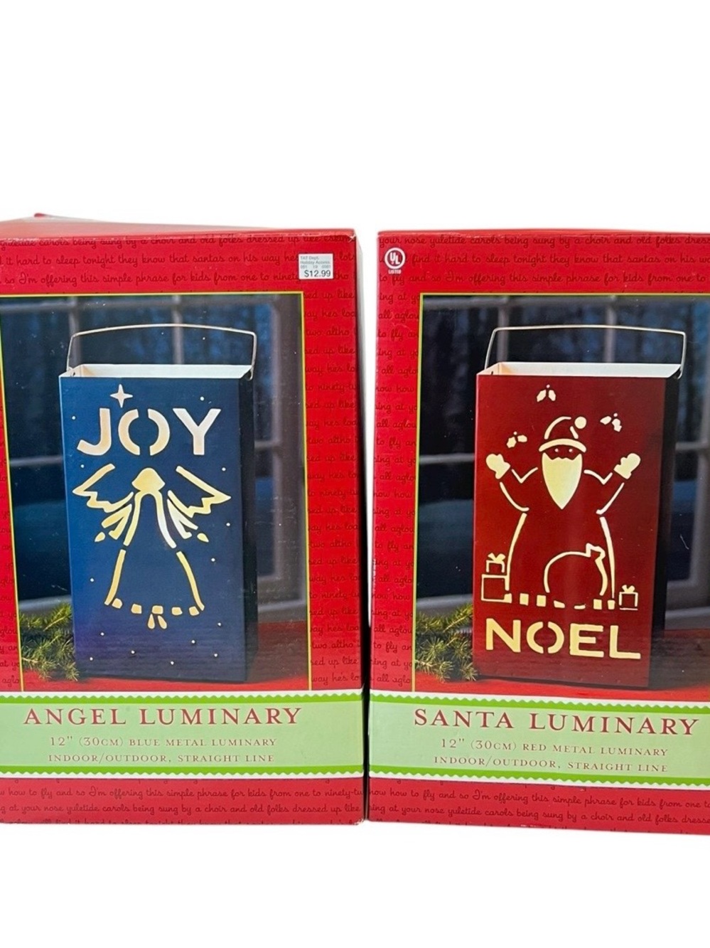 Angel and Santa Metal Luminary 12”